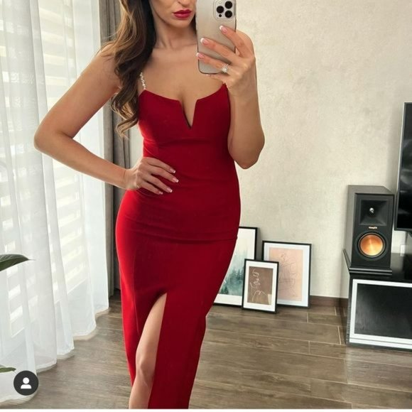 ZARA DRESS WITH JEWEL STRAPS RED - Picture 2 of 3